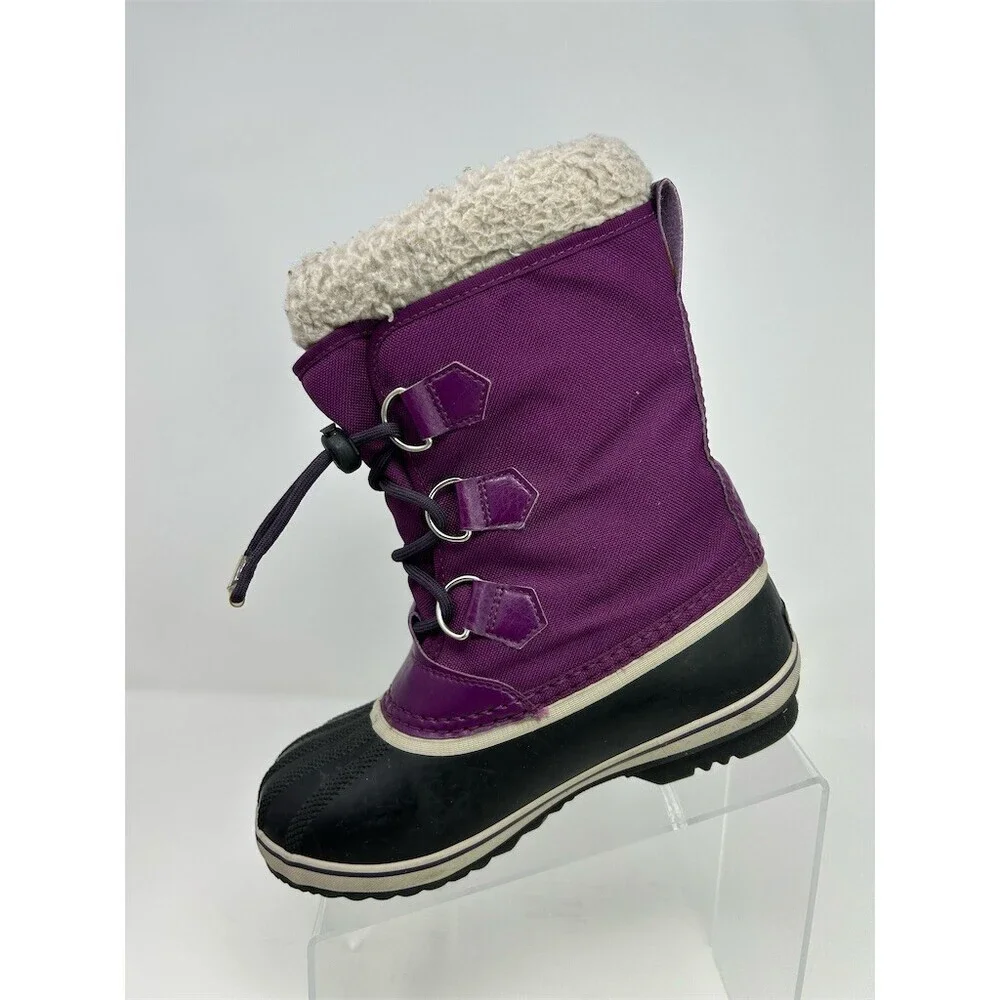 SOREL Kids Winter Snow Duck Boots Purple Waterproof Faux Fur Lined Lace Up 3